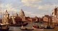 ジョヴァンニ・アントニオ運河 大運河とサンタ・マリア・デッラのボートとフィギュア付き敬礼の眺め ヴェネツィア ヴェネツィア カナレット